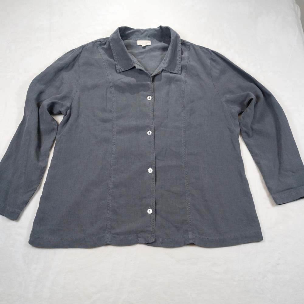 J. Jill Shirt Jacket Women XL Blue Tencel Linen Belted Back Casual Shacket